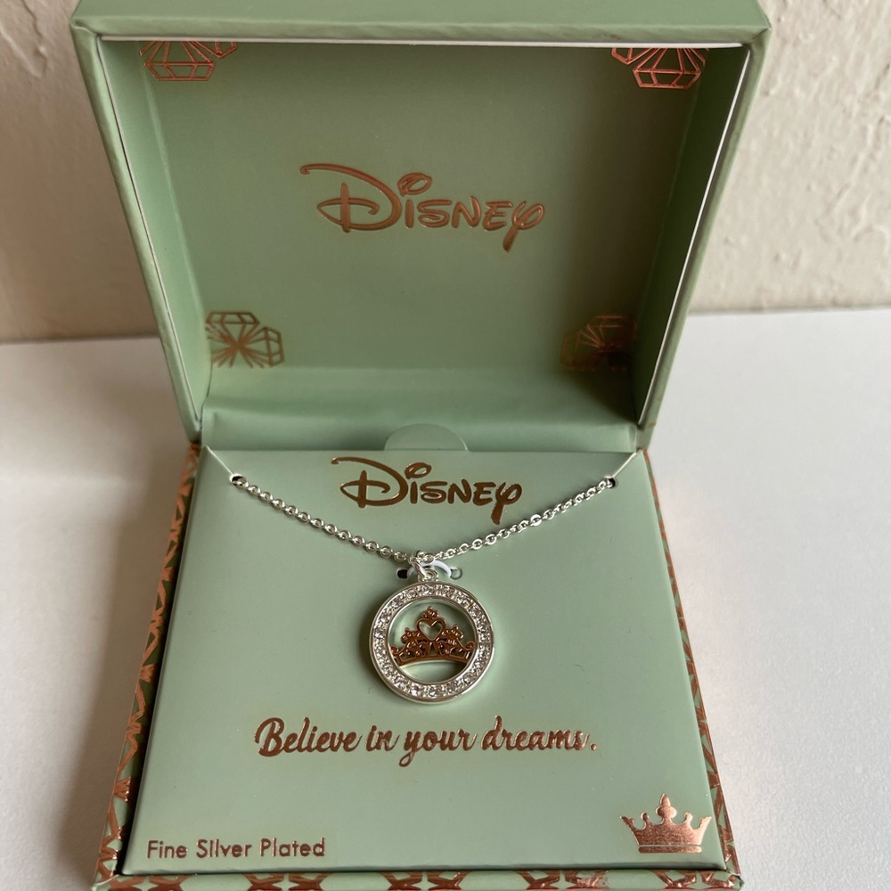 Disney Fine Plated Silver Believe in your dreams crown necklace